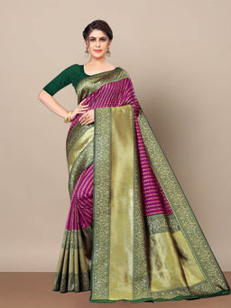 Anjaneya Sarees - Purple Woven Designer Banarasi Silk Kanjivaram Saree with Unstitched Blouse