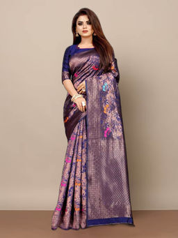 Anjaneya Sarees - Blue Woven Designer Banarasi Silk Kanjivaram Saree with Unstitched Blouse