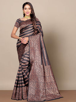 Anjaneya Sarees - Black Woven Designer Banarasi Silk Kanjivaram Saree with Unstitched Blouse