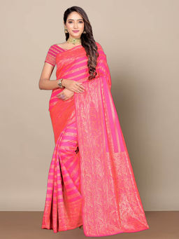 Anjaneya Sarees - Pink Woven Designer Banarasi Silk Kanjivaram Saree with Unstitched Blouse