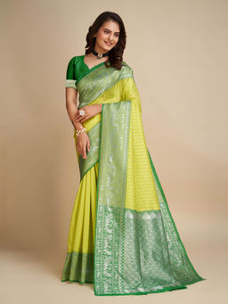 Anjaneya Sarees - Lime Green Woven Designer Banarasi Silk Kanjivaram Saree with Unstitched Blouse