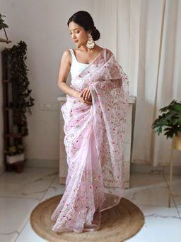 EXCLUSIVA - Pink Gota Embroidered Saree with Unstitched Blouse