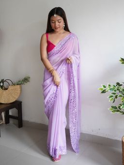 EXCLUSIVA - Lavender Mirror Work Saree with Unstitched Blouse