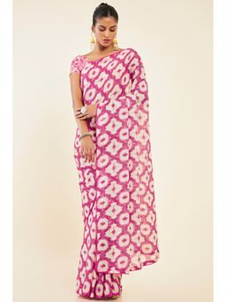 Soch - Women Pink Chiffon Embellished Saree with Unstitched Blouse