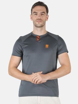 Rock.it - Men Grey Mandarin Neck Smart Fit T-Shirt