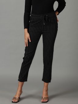 SHOWOFFFF - Women's Striped Black Regular Fit Pant