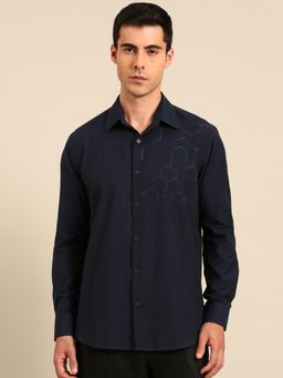 MAYANK MODI - Navy Blue Malai Cotton Shirt