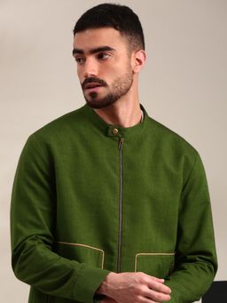 MAYANK MODI - Green Cotton Bomber Jacket