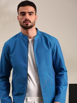 MAYANK MODI - Blue Cotton Bomber Jacket