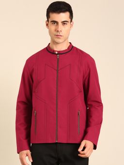 MAYANK MODI - Wine Malai Cotton Bomber Jacket