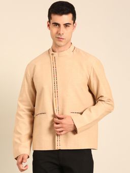 MAYANK MODI - Beige -Print Malai Cotton Bomber Jacket