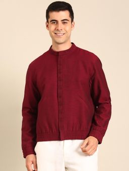 MAYANK MODI - Wine Malai Cotton Bomber Jacket