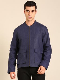 MAYANK MODI - Blue Linen Bomber Jacket