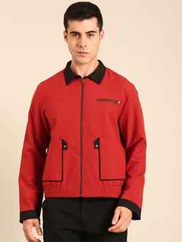 MAYANK MODI - Red Malai Cotton Bomber Jacket