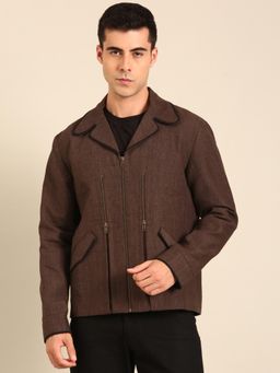 MAYANK MODI - Brown Linen Bomber Jacket