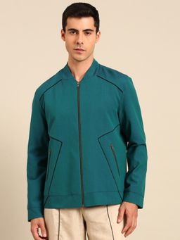 MAYANK MODI - Blue Green Malai Cotton Bomber Jacket