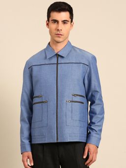 MAYANK MODI - Denim Blue Malai Cotton Bomber Jacket