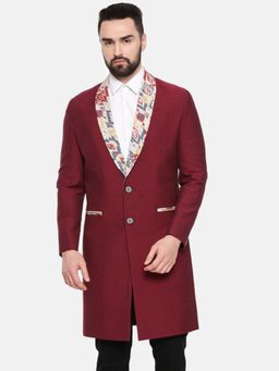 MAYANK MODI - Red Printed Long Trench Coat
