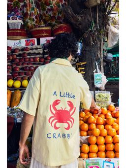 The Clothing Factory - Men's Yellow A Little Crabby Printed Striped Shirt