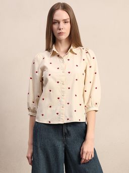 VERO MODA - Off-White Heart Embroidered Shirt