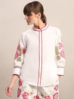 VERO MODA - White Floral Embroidered Shirt