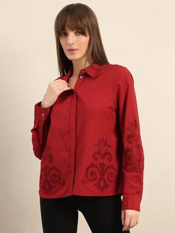 VERO MODA - Red Cotton Self Design Shirt