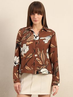 VERO MODA - Brown Floral Printed Shirt