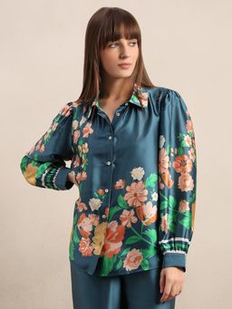 VERO MODA - Floral Printed Teal Shirt