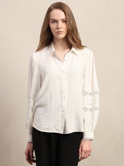 VERO MODA - White Self Design Lace Shirt