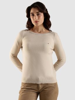 Tommy Hilfiger - Regular Fit Cotton Boat Neck Sweater - Beige
