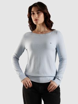 Tommy Hilfiger - Regular Fit Cotton Boat Neck Sweater - Blue