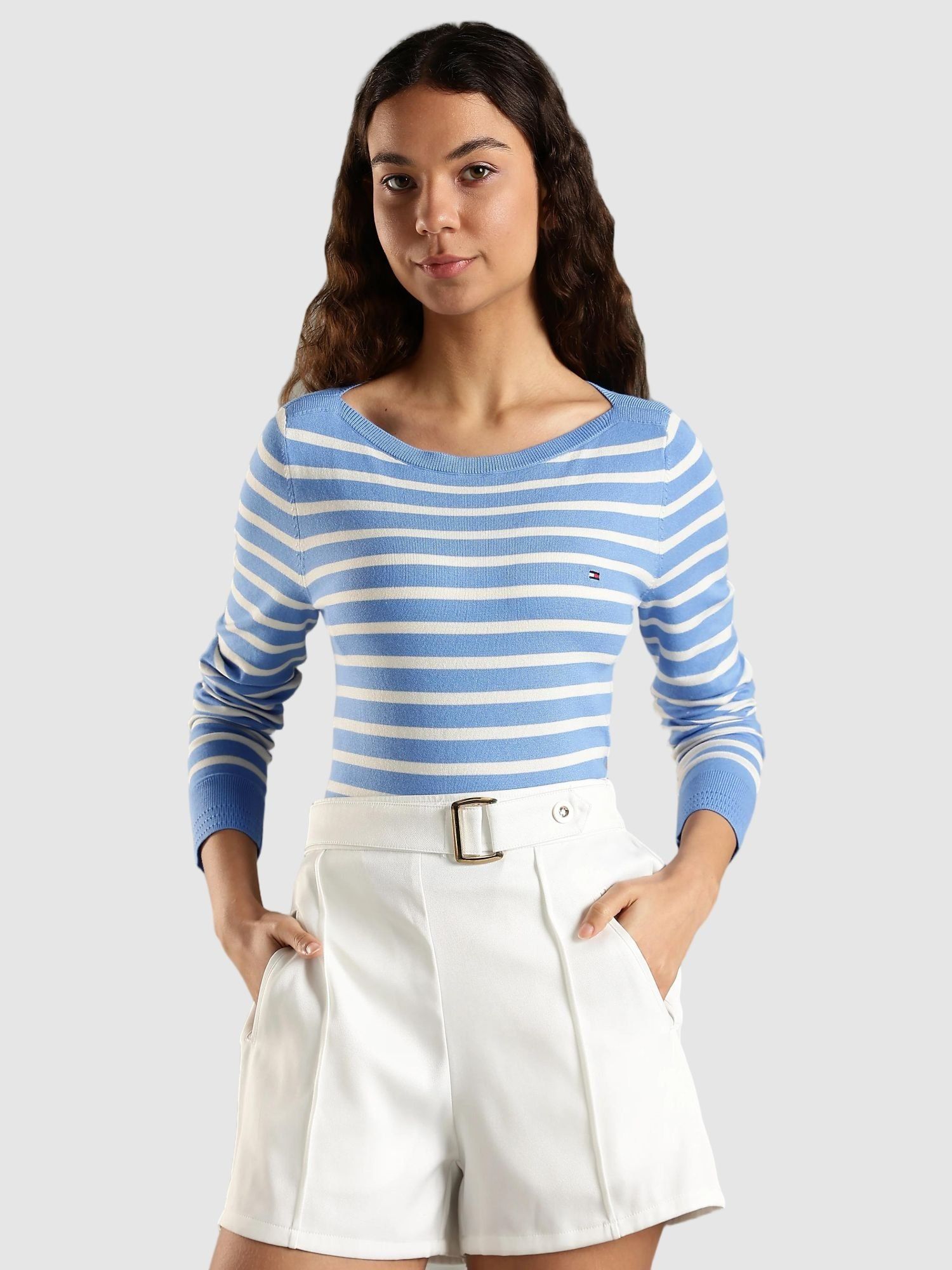 tommy hilfiger Regular Fit Cotton Boat Neck Pullovers Sweater - Blue-picture-44