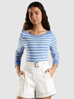 Tommy Hilfiger - Regular Fit Cotton Boat Neck Pullovers Sweater - Blue