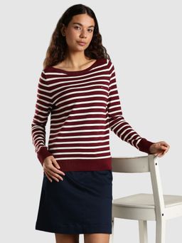 Tommy Hilfiger - Regular Fit Cotton Boat Neck Pullovers Sweater - Maroon