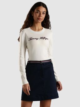 Tommy Hilfiger - Regular Fit Cotton Round Neck Pullovers Sweater - White