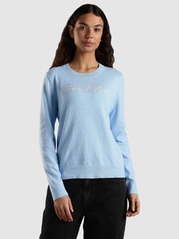 Tommy Hilfiger - Regular Fit Cotton Round Neck Pullovers Sweater - Blue