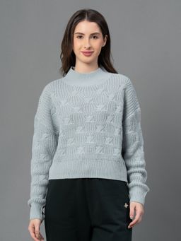 Mode by Red Tape - Women Pastel Green Self Design Sweater