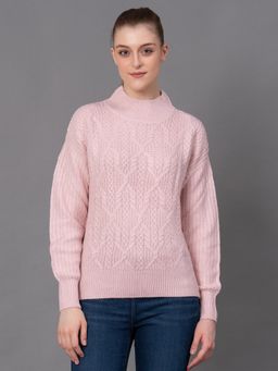 Red Tape - Dusky Pink Acrylic Self Design Women's Sweater