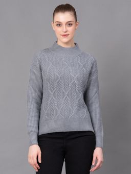 Red Tape - Grey Acrylic Self Design Women's Sweater