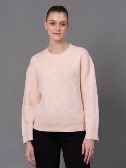 Red Tape - Dull Pink Poly Acrylic Self Design Women's Sweater - Pink