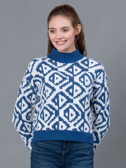 Red Tape - Royal Blue Self Design Nylon Women's Sweater