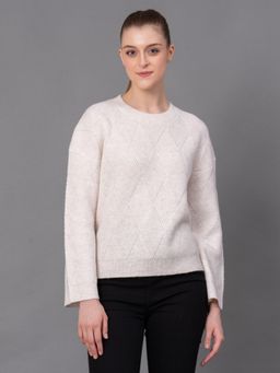 Red Tape - Off White Poly Acrylic Self Design Women's Sweater