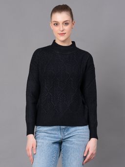 Red Tape - Black Acrylic Self Design Women's Sweater