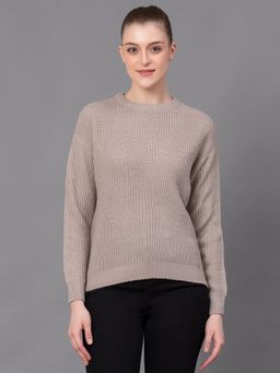 Red Tape - Beige Acrylic Self Design Women's Sweater