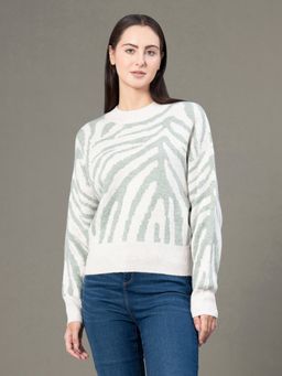 Red Tape - Women's Light Olive Acrylic Polyester Woven Design Sweater - Olive