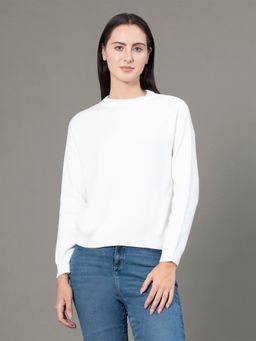 Red Tape - Women's White Poly Viscose Nylon Solid Sweater