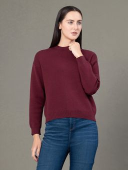 Red Tape - Women's Maroon Poly Viscose Nylon Solid Sweater