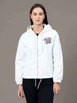 Red Tape - Women's Off White Polyamide Typography Hoodie