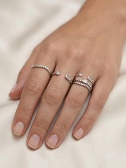 Stone Story By Shruti - Women White Stones Rings (Pack of 3)