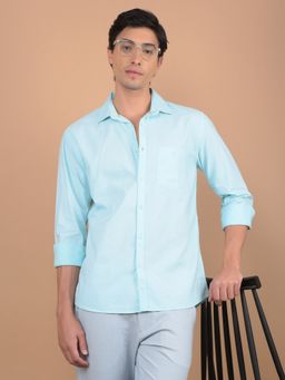 CRIMSOUNE CLUB - Men Blue Pure Cotton Shirt